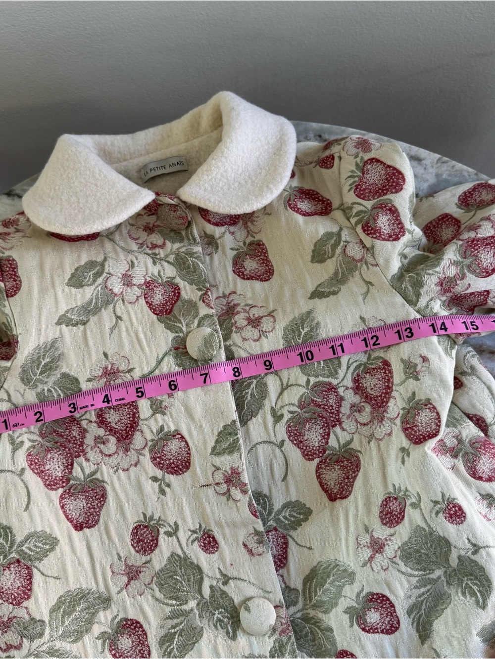 La Petite Anais Strawberry Jacquard Coat - Picture 7 of 9